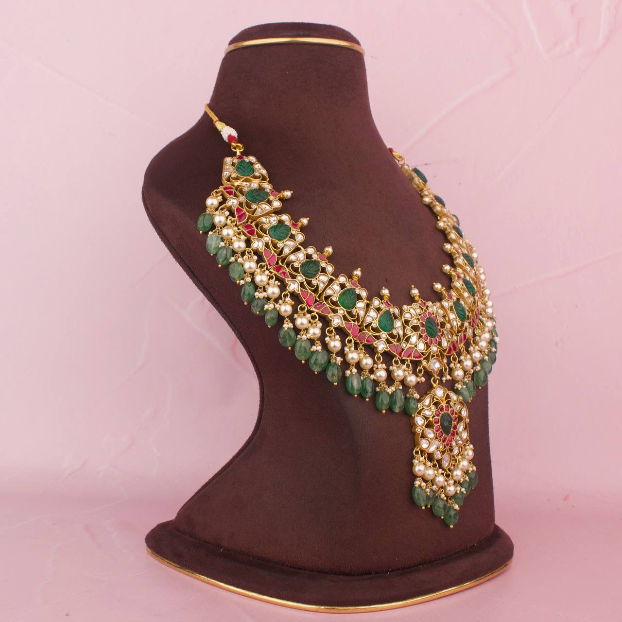 Bridal Jadau Kundan Necklace With Pearl & Beads Hangings