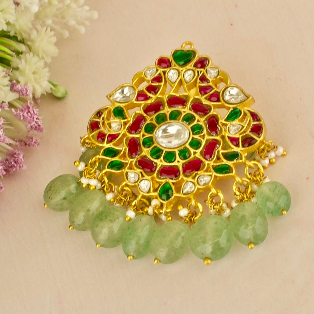Grand floral Design Jadau Kundan Locket with Beads