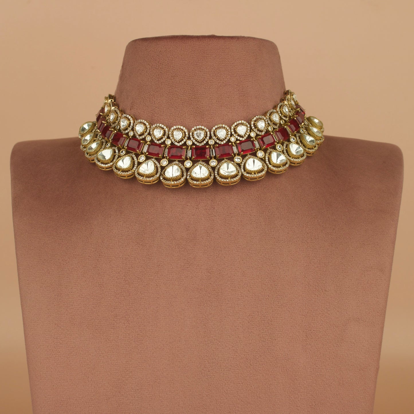 Majestic Victorian Polki Choker Necklace Set with high quality Victorian finish