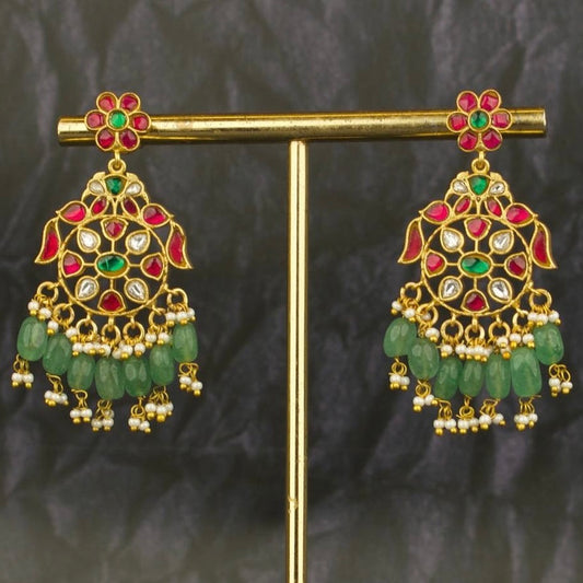 Traditional Jadau Kundan Chandbali Hanging Earrings - DULHAN JEWELS