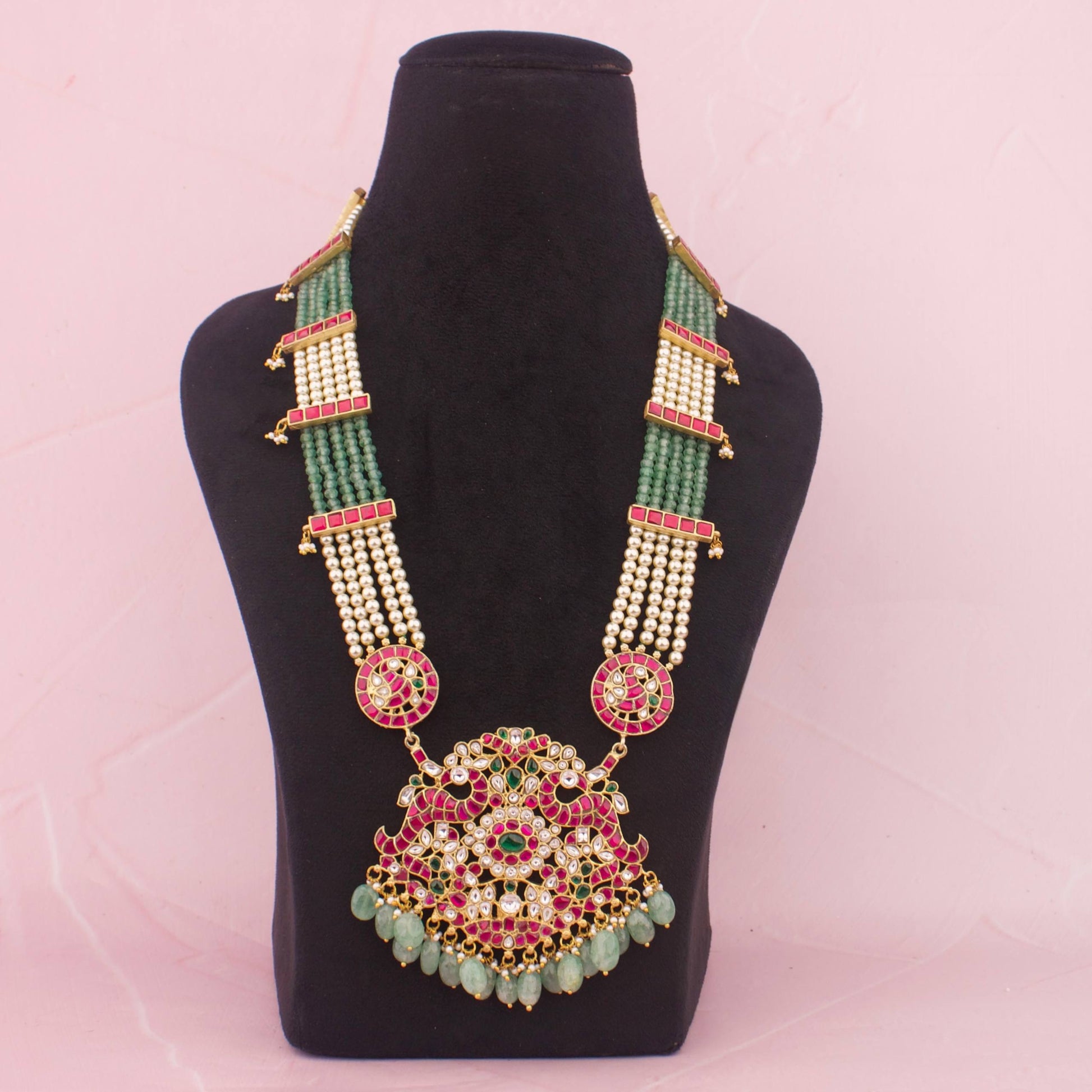 Grand Bridal Jadau Kundan Beads Mala With Side Locket - Premium Indian Ethnic Jewelry | Dulhan Jewels