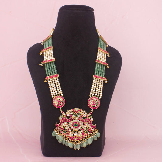 Grand Bridal Jadau Kundan Beads Mala With Side Locket