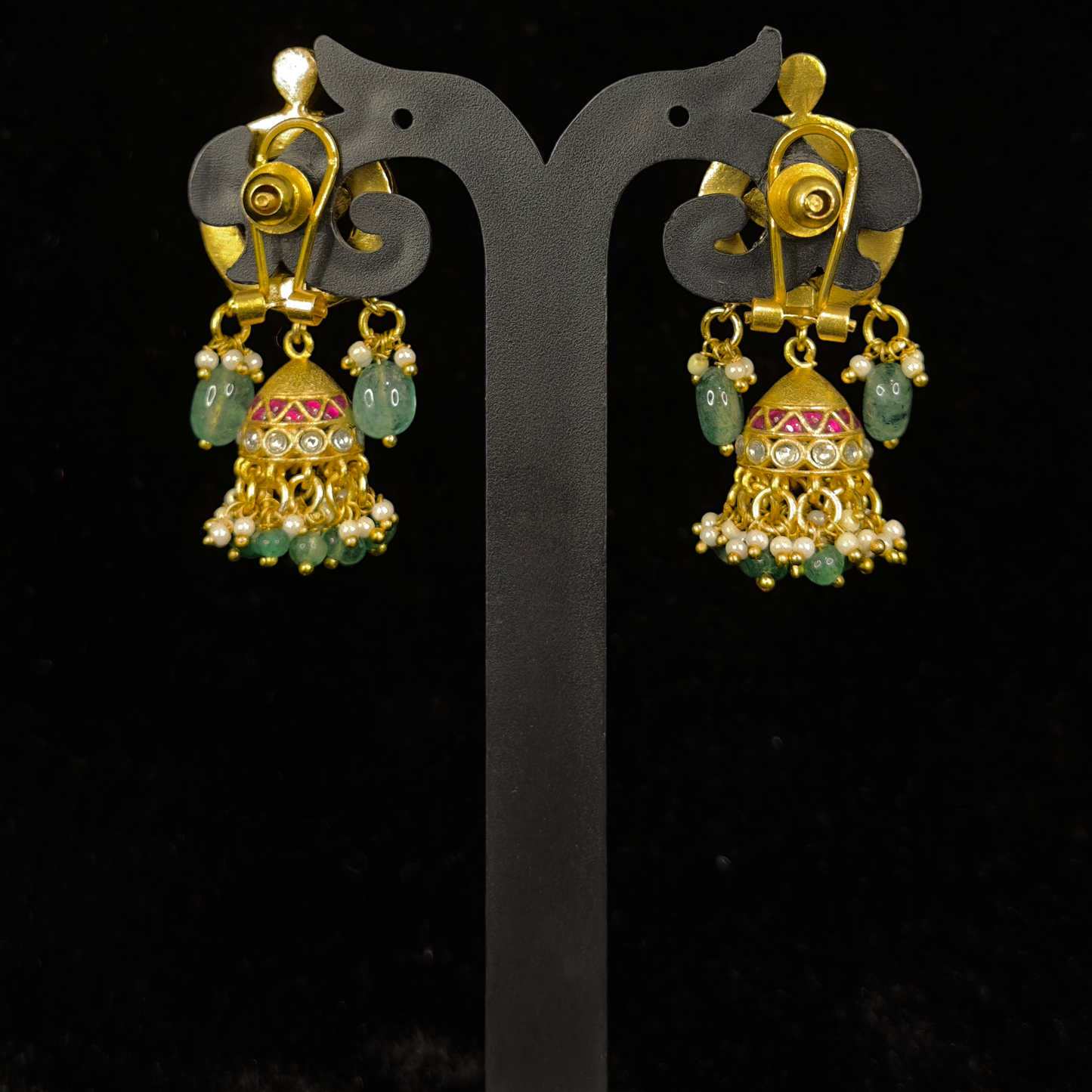 Radiant Ruby and Emerald Jadau Kundan Jhumka