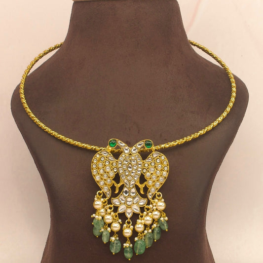 Peacock Pendant Jadau Kundan Hasli Necklace