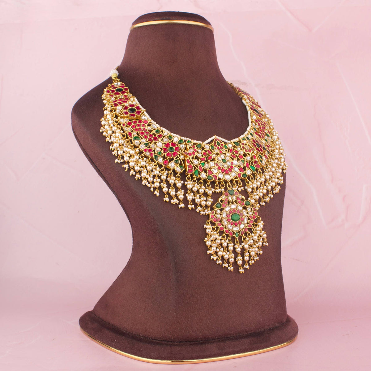 Luxury Bridal Jadau Kundan Necklace With Pendant Drop - Alternate View 1