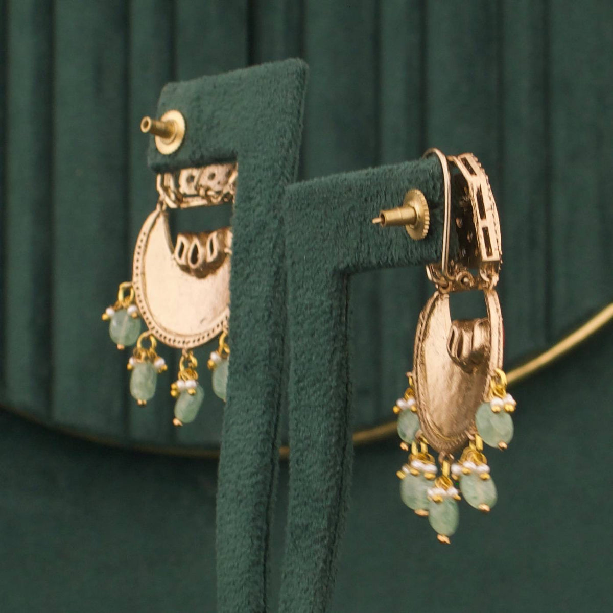 Regal Polki Mehandi Victorian Chand Bali Earrings Craftsmanship & Detail View - Dulhan Jewels