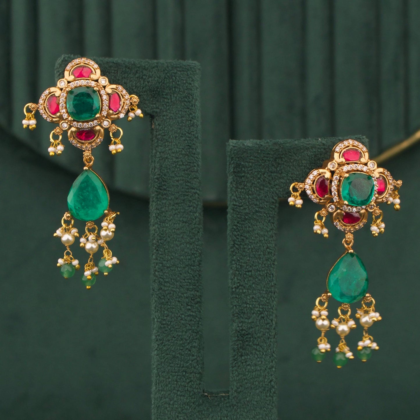Graceful Victorian Necklace With Matching Earrings Styling Angle View 4 - Dulhan Jewels