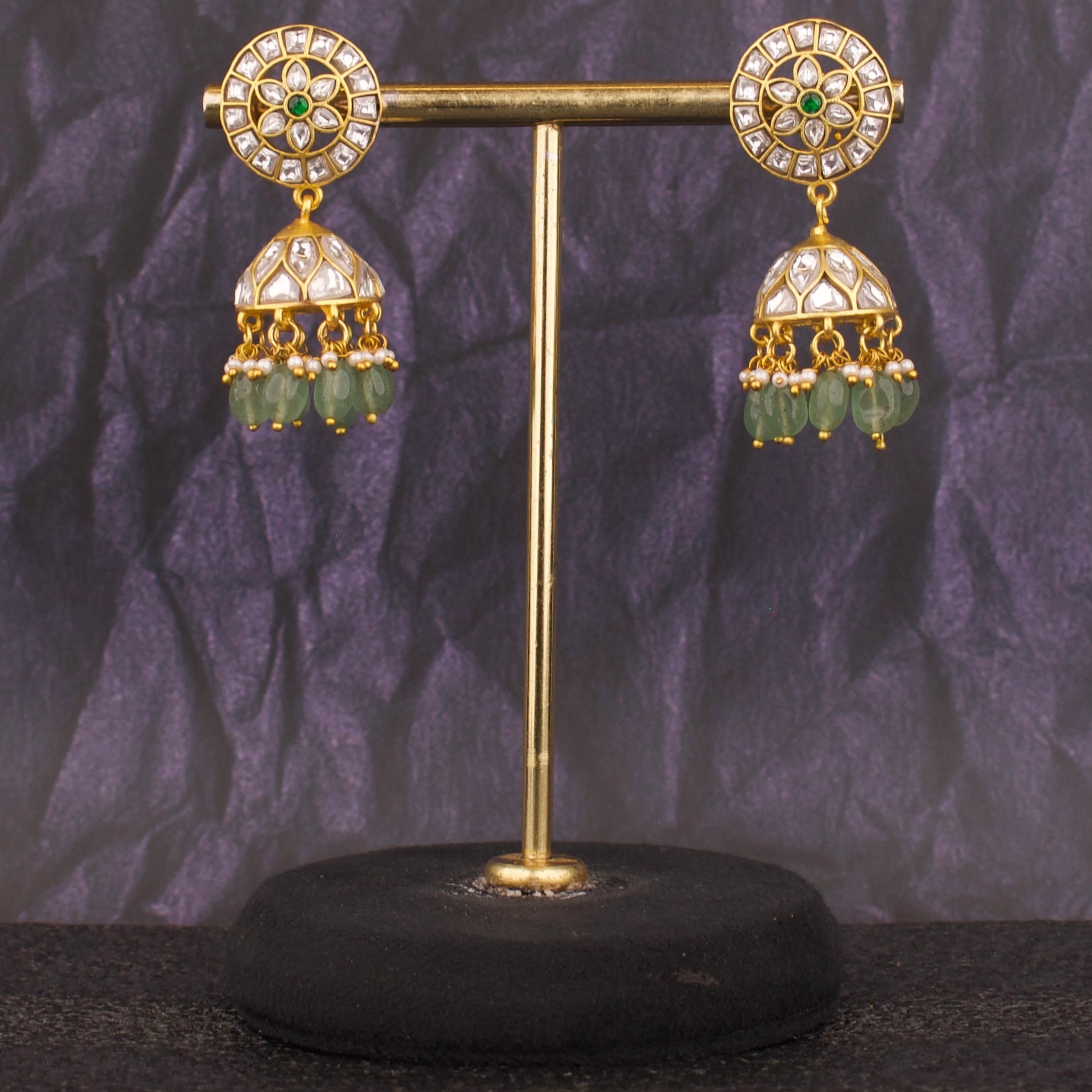 Beauteous Floral Design Studded Jadau Kundan Jhumki - DULHAN JEWELS