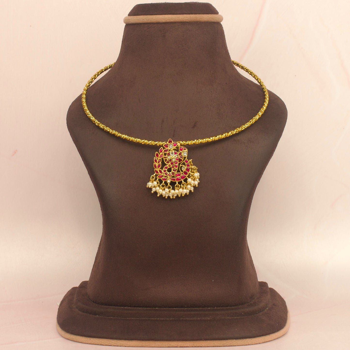 Ganesha Jadau Kundan Locket In Ring Necklace