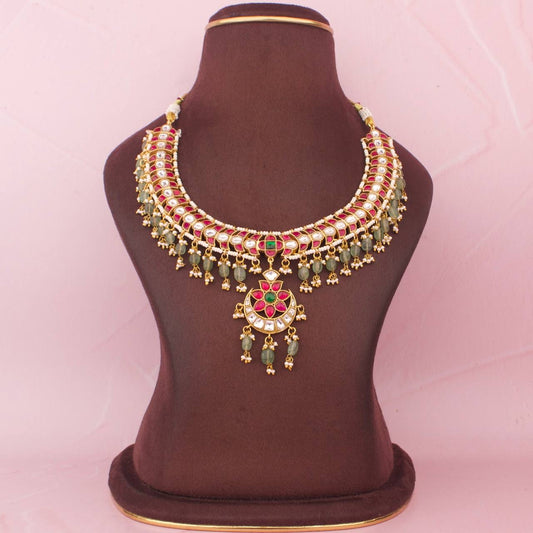 Sleek Jadau Kundan Necklace With Chand Locket