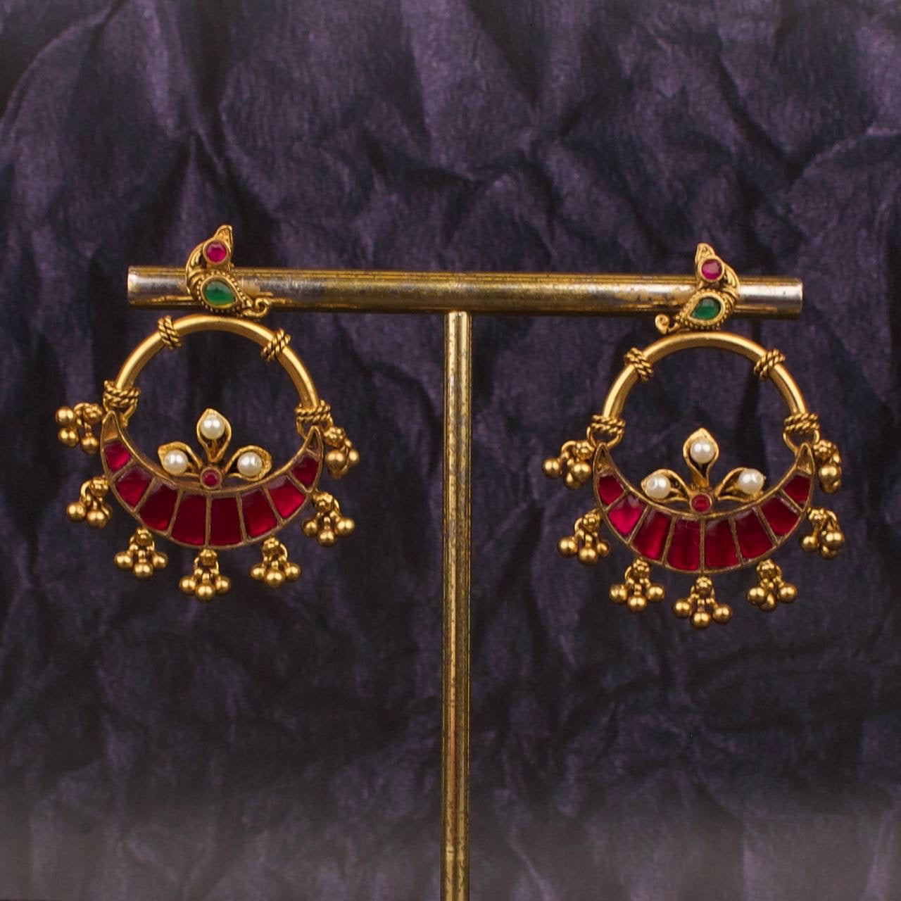 Unique Studded Jadau Kundan Chandbali Earrings