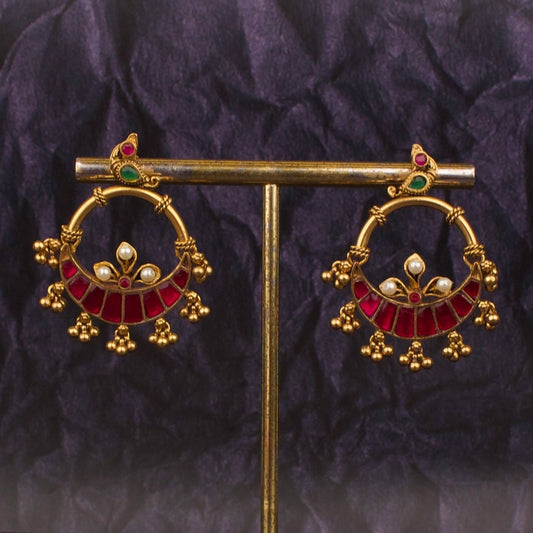 Unique Studded Jadau Kundan Chandbali Earrings