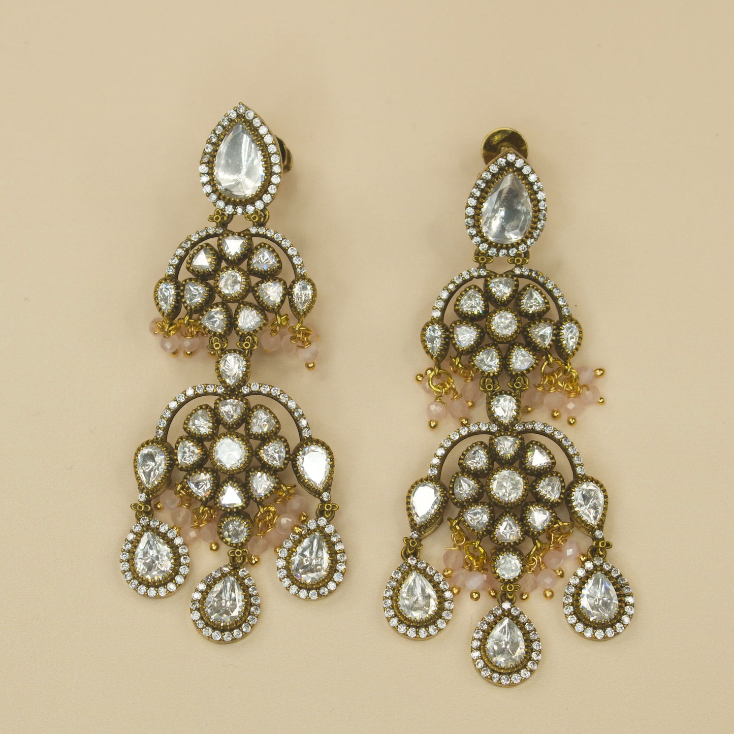 Designer Victorian Floral Earrings with screw-back. This Victorian Jewellery Is available in Pink & Mint colour varaiants. 