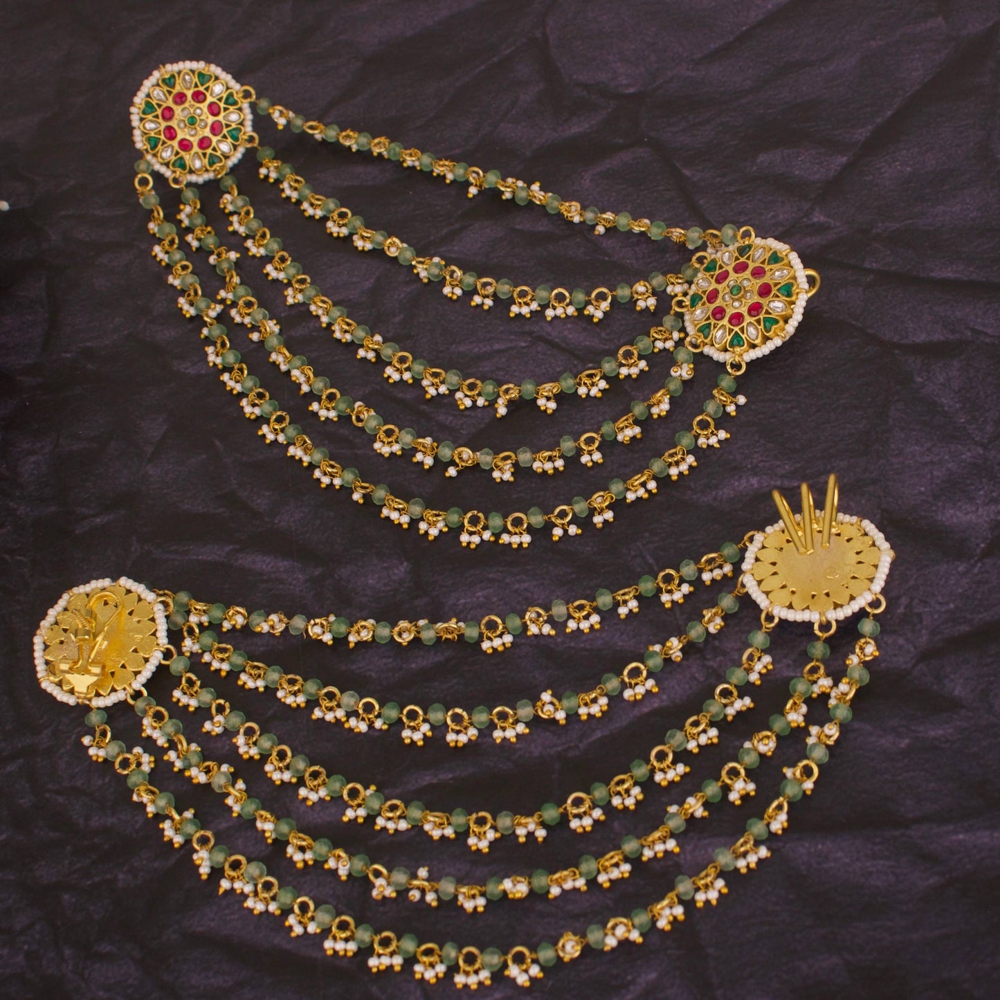 Timeless Jadau Kundan Earring + Hairpin + Champasaralu 5/Layerd Hair Accessory