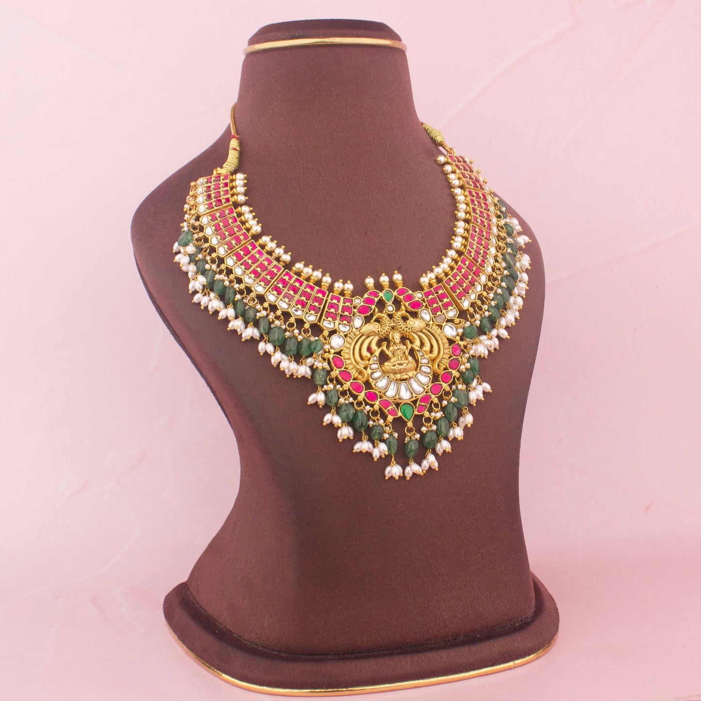South Indian Style Jadau Kundan Necklace With Pearl Drops