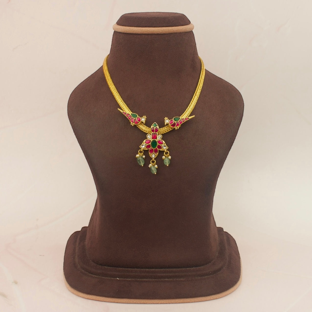 Royal Red and Green Jadau Kundan Nantad Necklace