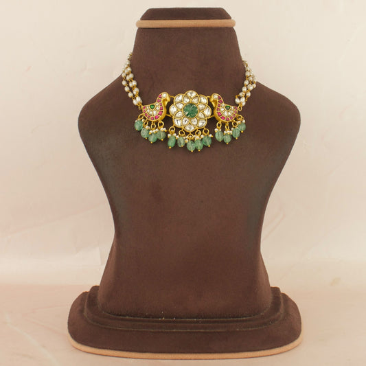 Opulent Floral Design Jadau Kundan Beads Choker