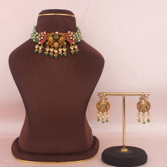 Moissanite Polki x Jadau Kundan Beads Choker Set