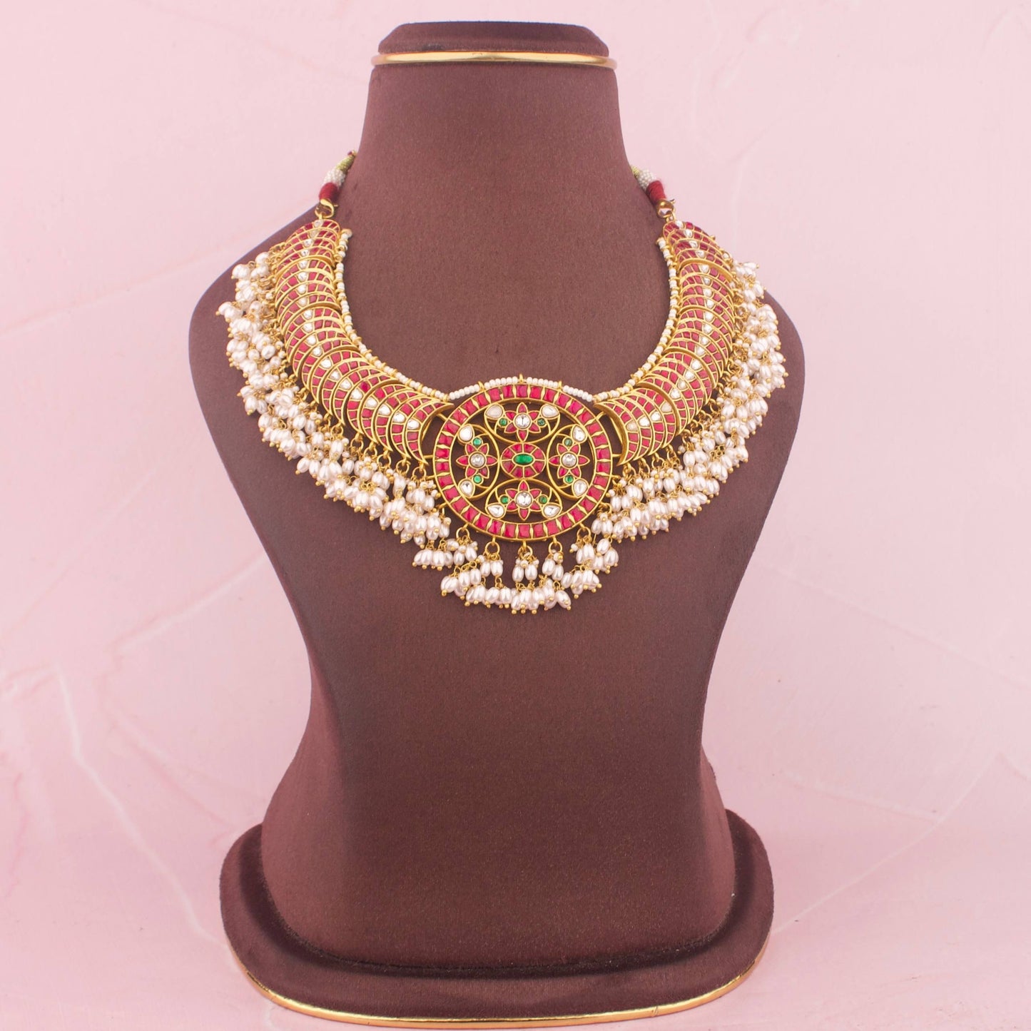 Traditional Jadau Kundan Necklace With Guttapusalu Hangings