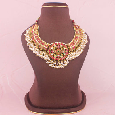 Traditional Jadau Kundan Necklace With Guttapusalu Hangings