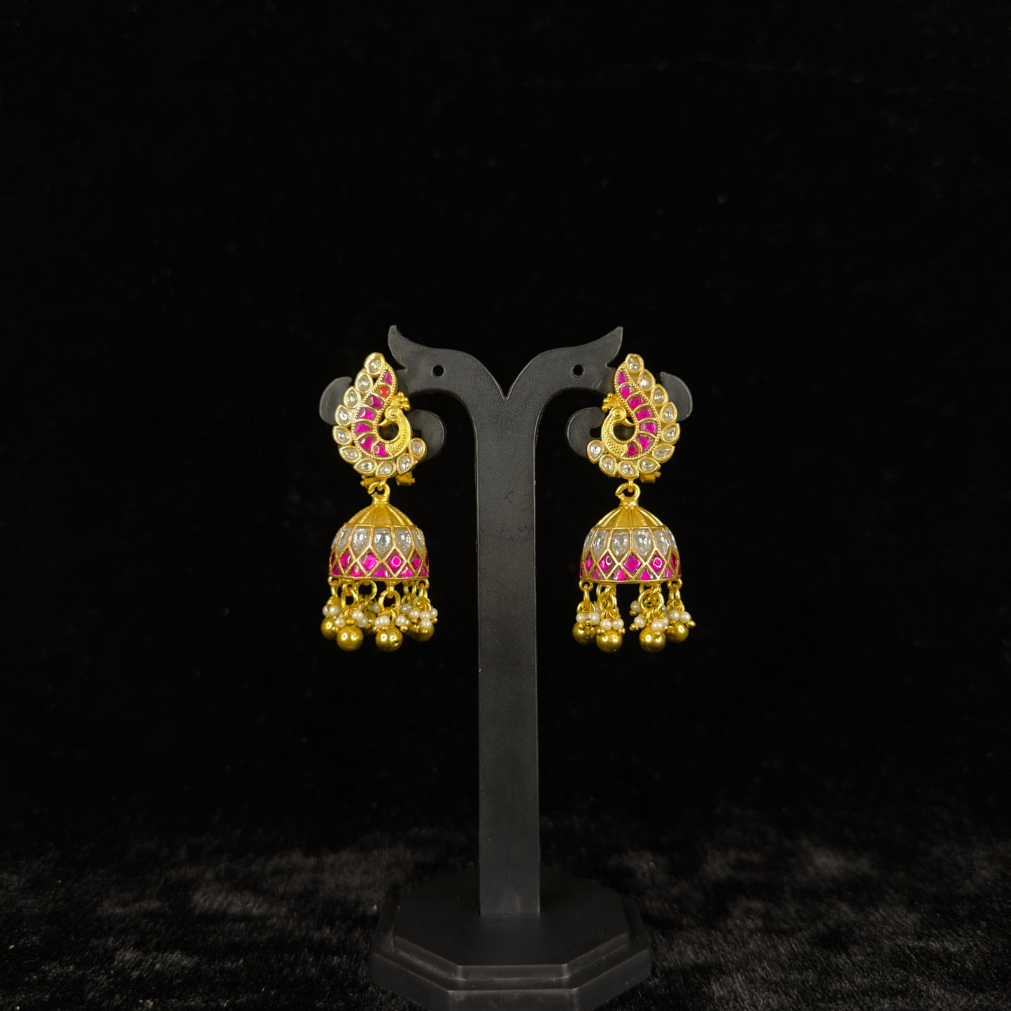 Ornate Paisley Jadau Kundan Jhumkas