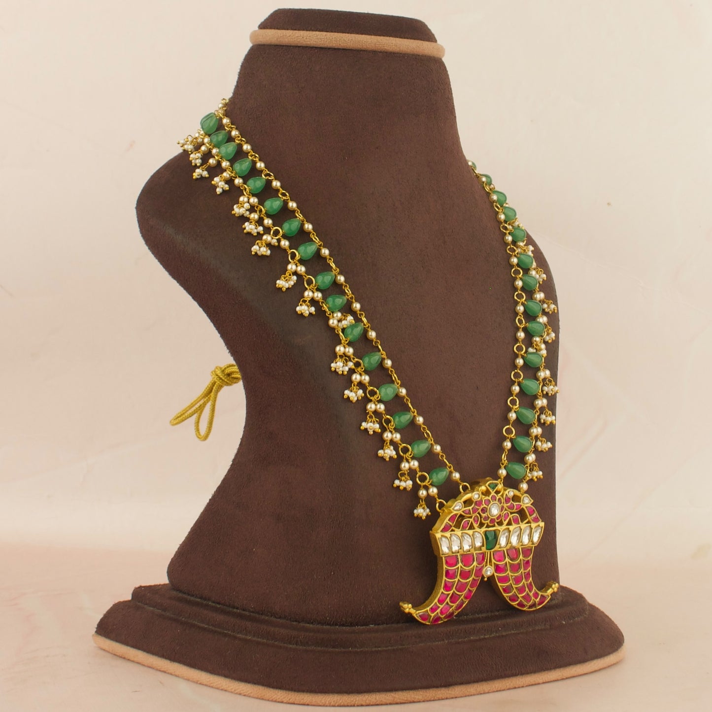 Elegant Jadau Kundan Puligoru Locket Beads Mala