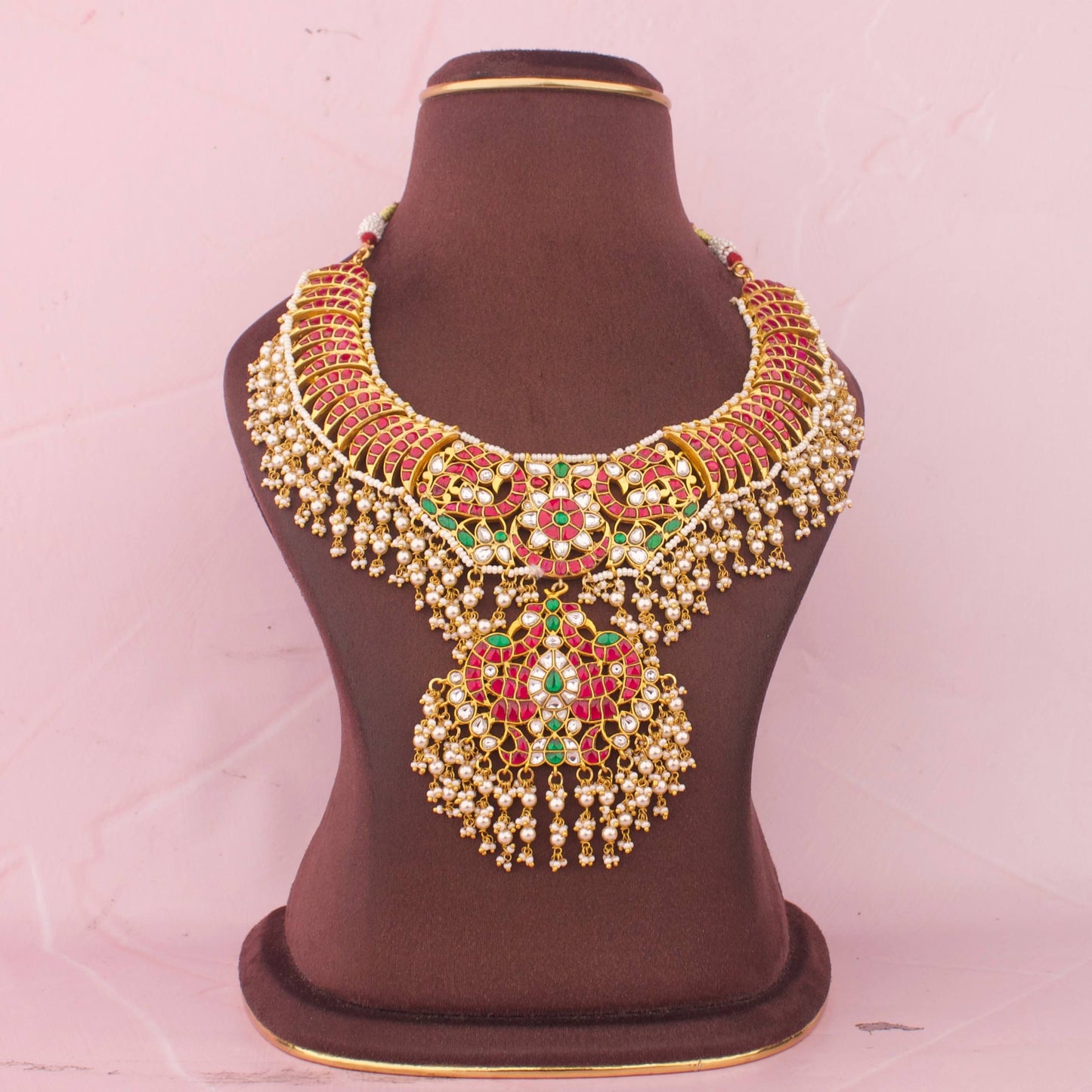 Premium Royal Jadau Kundan Necklace With Guttapusalu Hangings for traditional celebrations