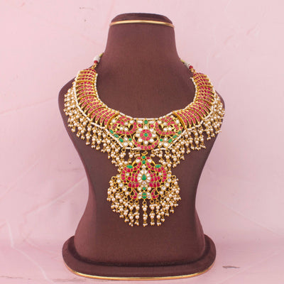 Royal Jadau Kundan Necklace With Guttapusalu Hangings