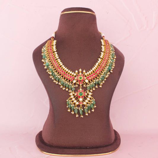 Royal Jadau Kundan Necklace With Green Beads