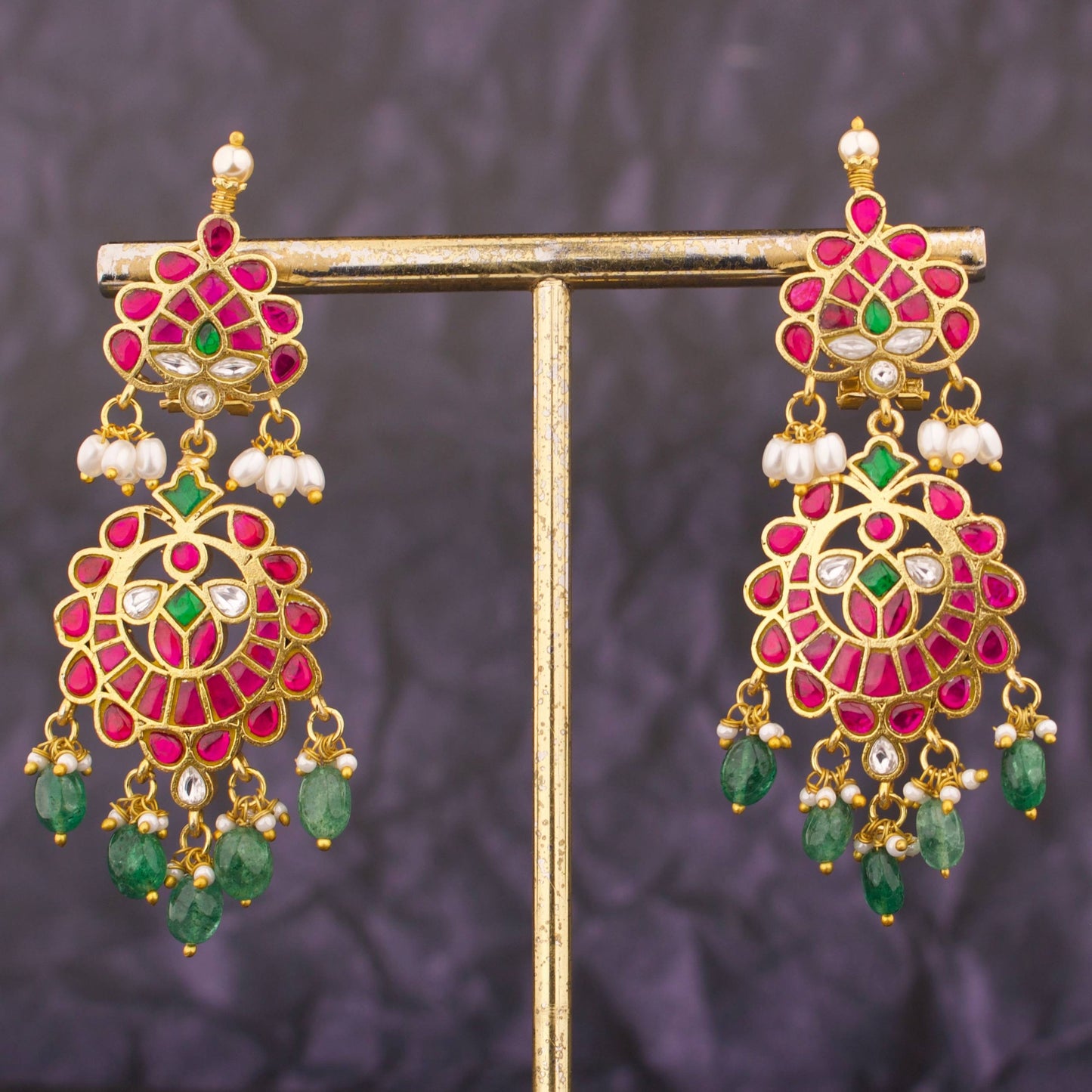 Unique Jadau Kundan Hanging Chandbali Earrings