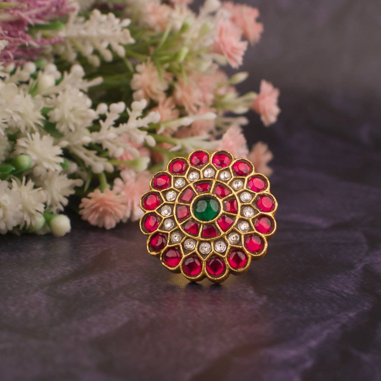 Gold Style Jadau Kundan Finger Ring