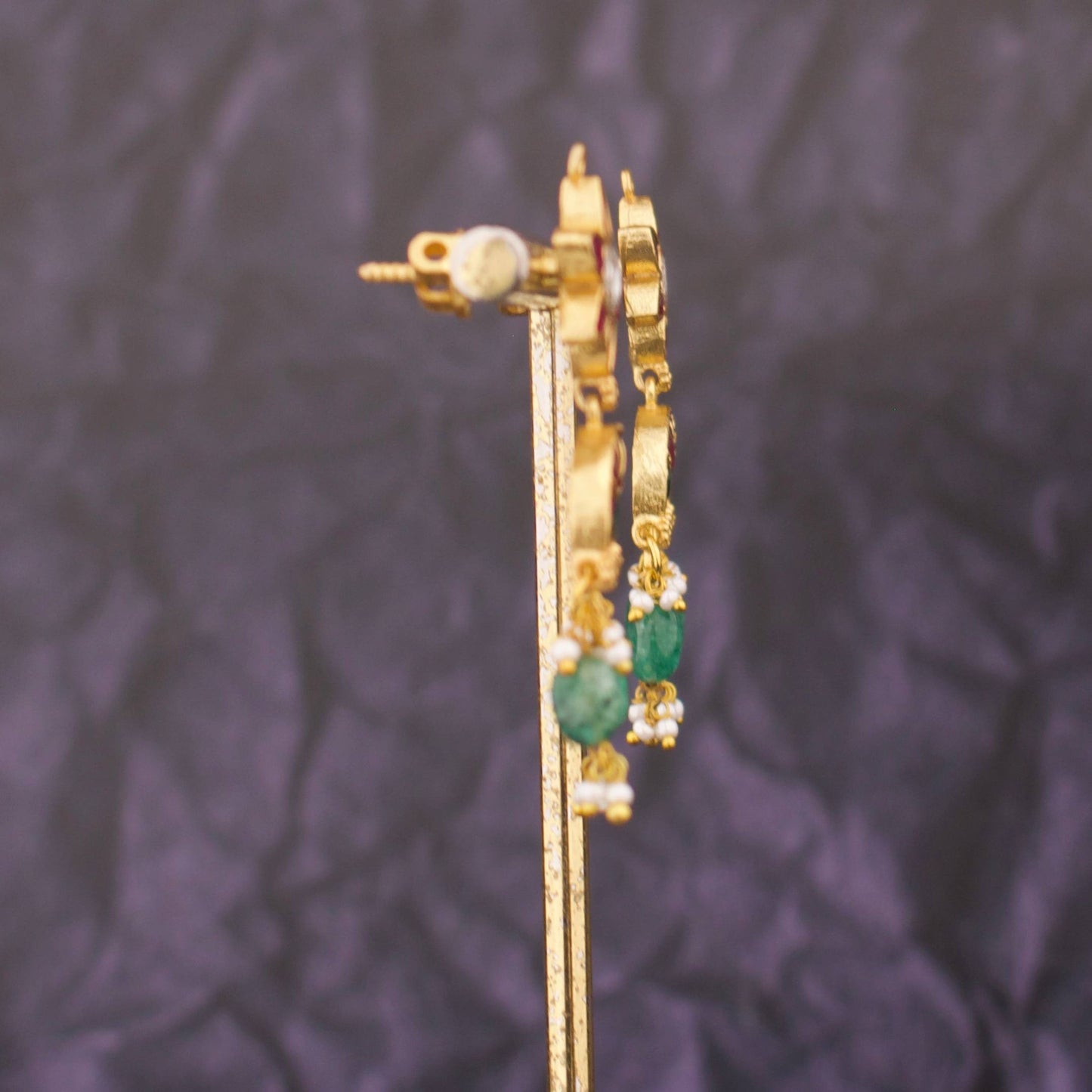 Flower Studded Jadau Kundan Hanging Earring