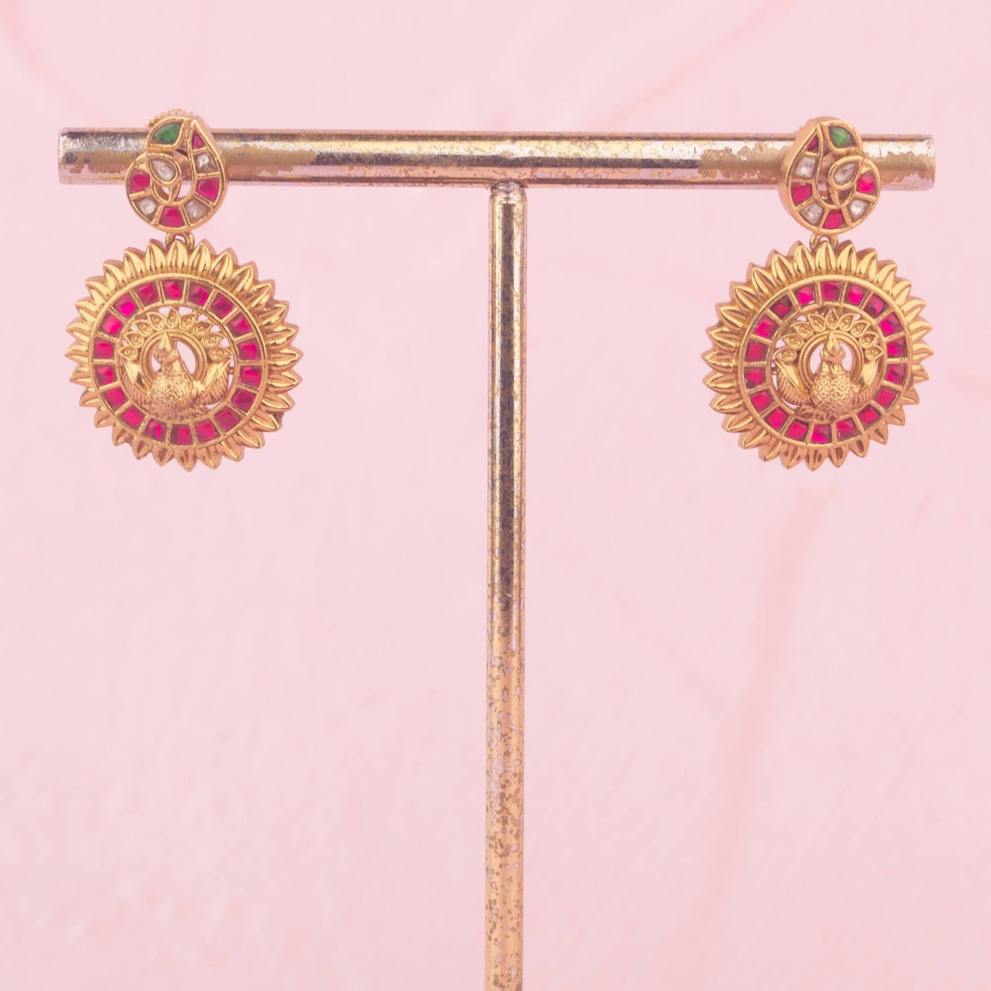 Antique Gold Temple Necklace Set With Matching Earrings