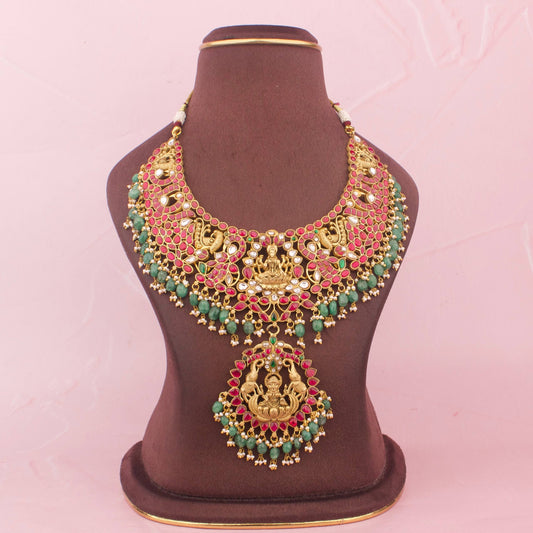 Grand Chandbali Ganesh Design Lockets Jadau Kundan Short Necklace
