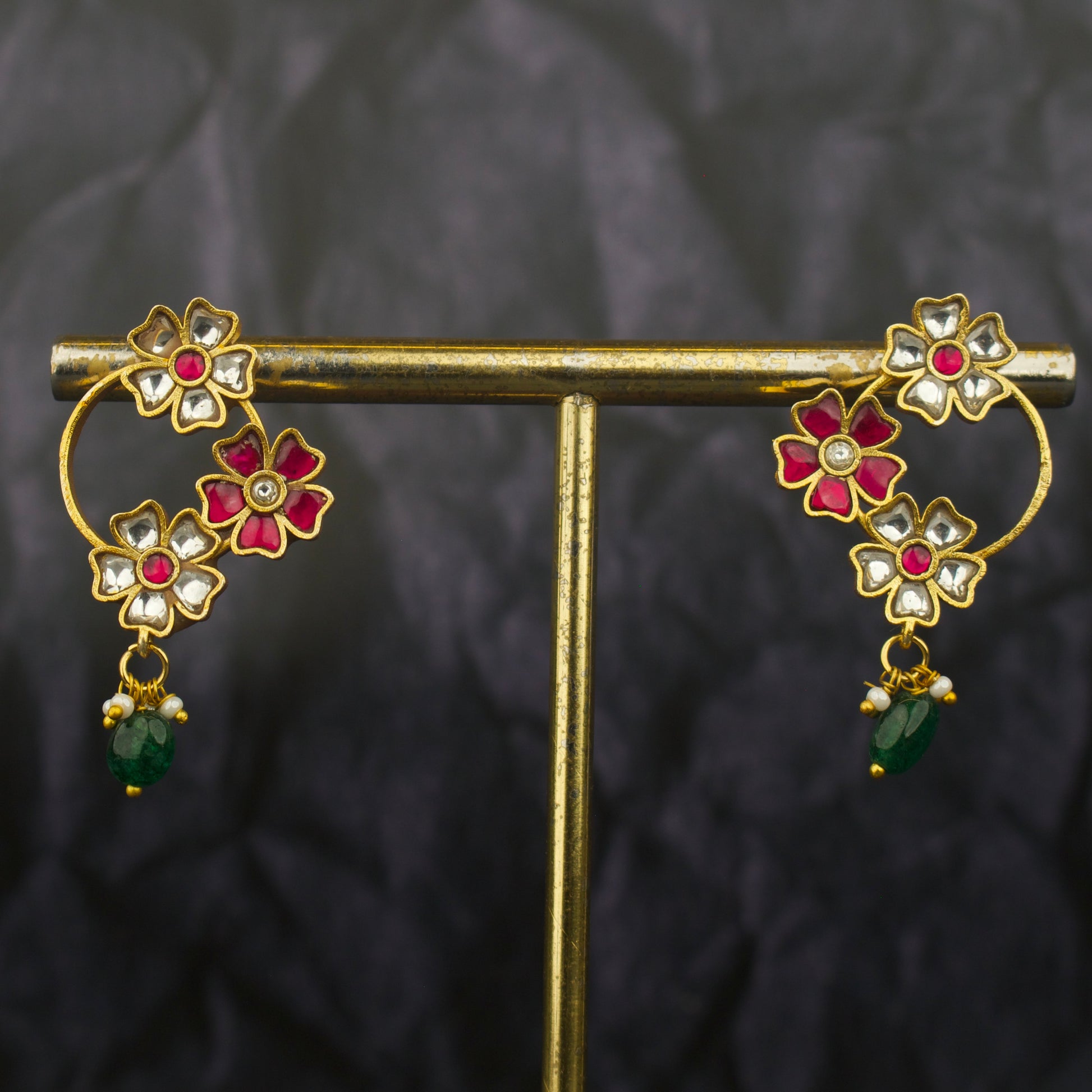 Opulent Jadau Kundan Stud Earrings in Floral Design