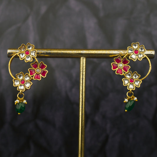 Opulent Jadau Kundan Stud Earrings in Floral Design