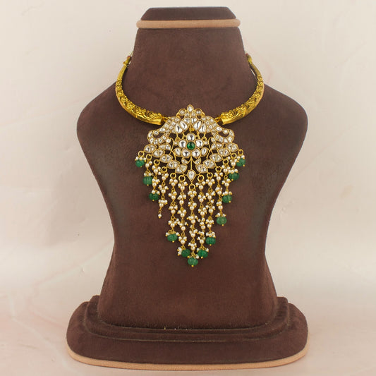 Lavish Floral Design Jadau Kundan Kanti with Guttapusalu Hanging