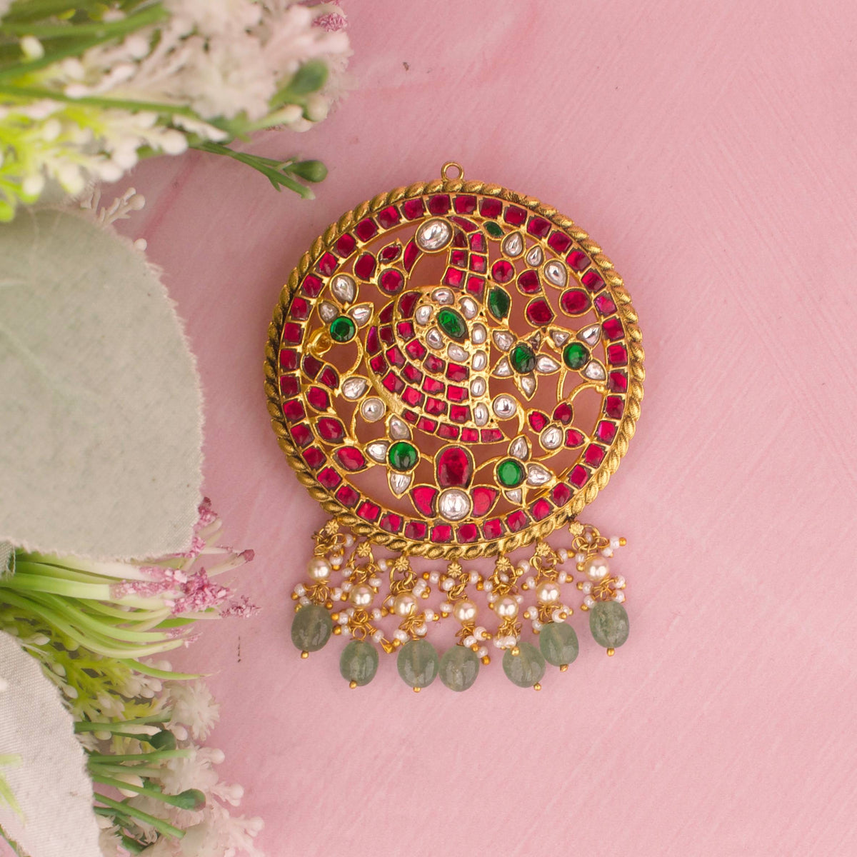 Unique Jadau Kundan Locket With Peacock Design