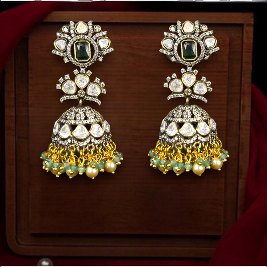 Classic Victorian Polki Jhumka. This Victorian Jewellery Is available in Purple & Green colour varaiants. 