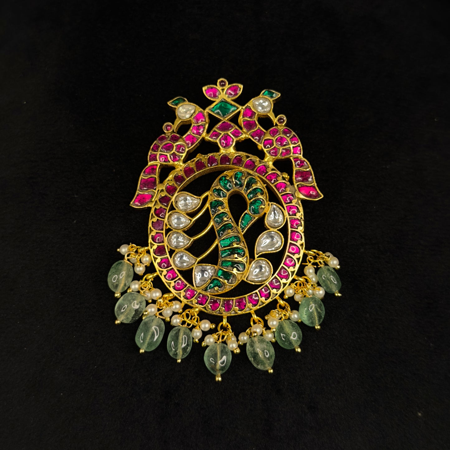 Opulent Multi-Gemstone Paisley Jadau Kundan Pendant