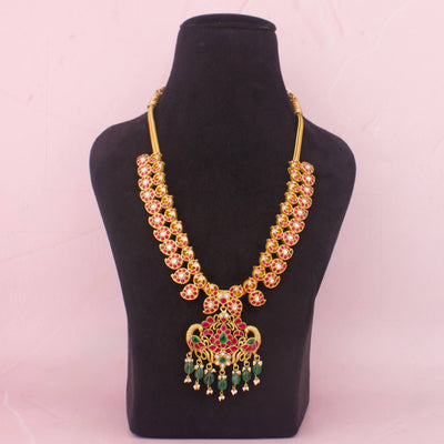 Traditional Mango Haram Necklace With Temple Style Pendant