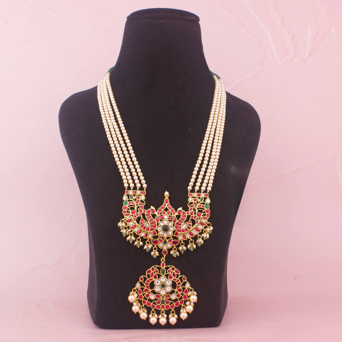 Beads Mala With Traditional Pendant With Pearl Drops