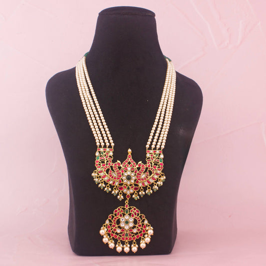 Beads Mala With Traditional Pendant With Pearl Drops