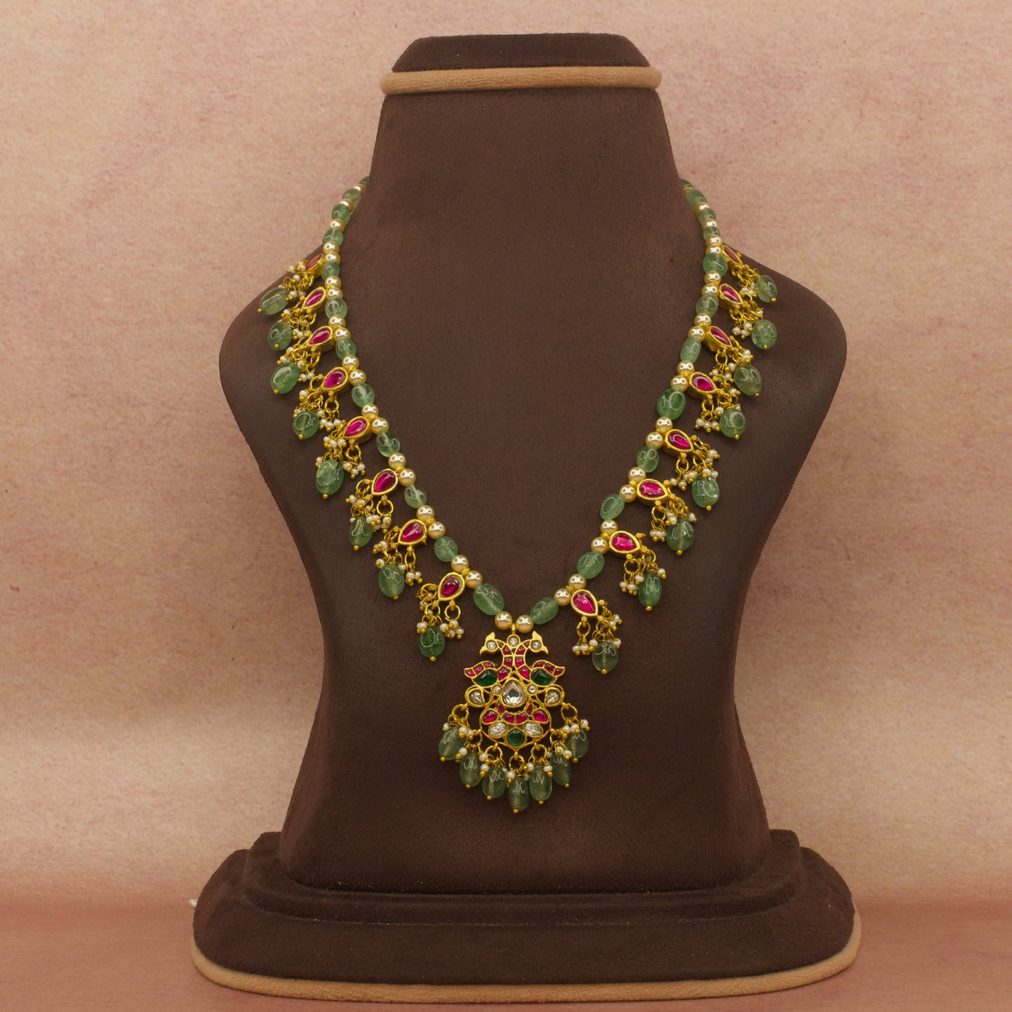 Majestic jadau kundan beads chain necklace