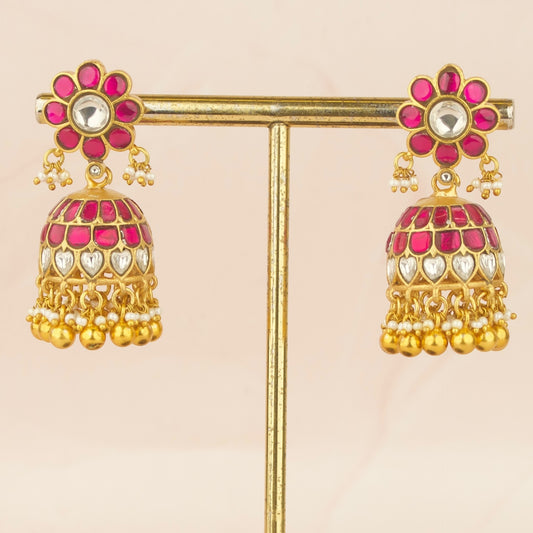 Vibrant Petal Design Jadau Kundan Jhumkas