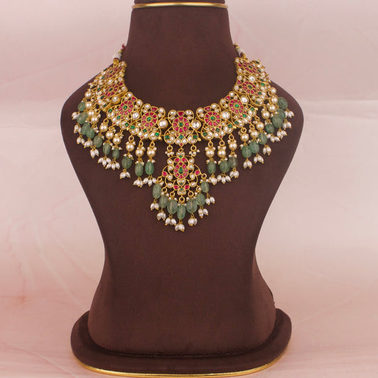 Luxury Jadau Kundan Necklace With Guttapusalu Hangings