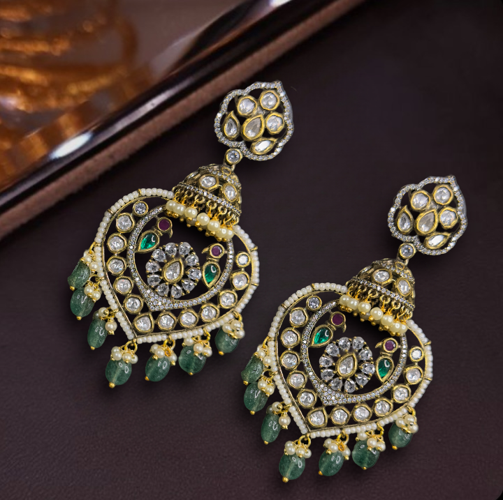 Classic Victorian Kundan Chandbali Earrings. This Victorian Jewellery is available in Pink & Green colour varaiants. 