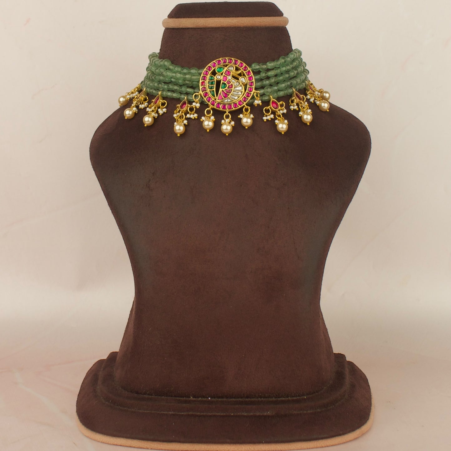 Peacock Jadau Kundan Beads Choker