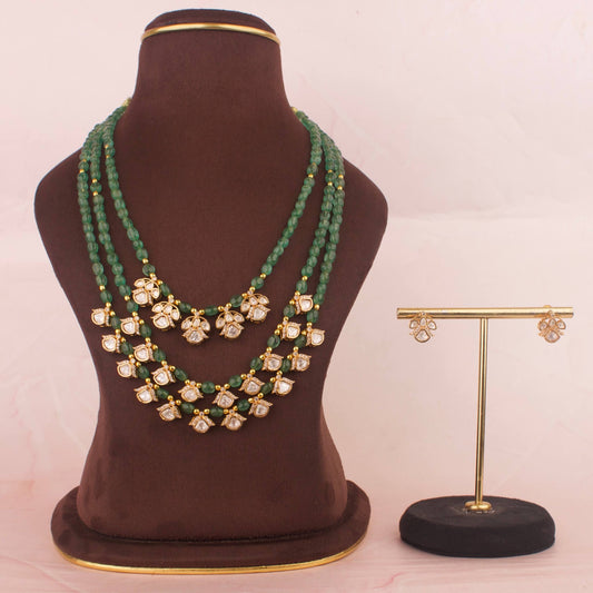 Layer By Layer Jadau Polki Beads Mala Set With Matching Earrings