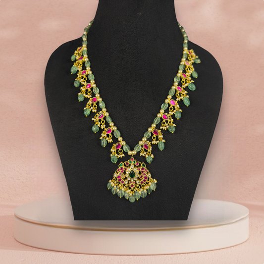 Elegant Pearl Necklace In Jadau Kundan